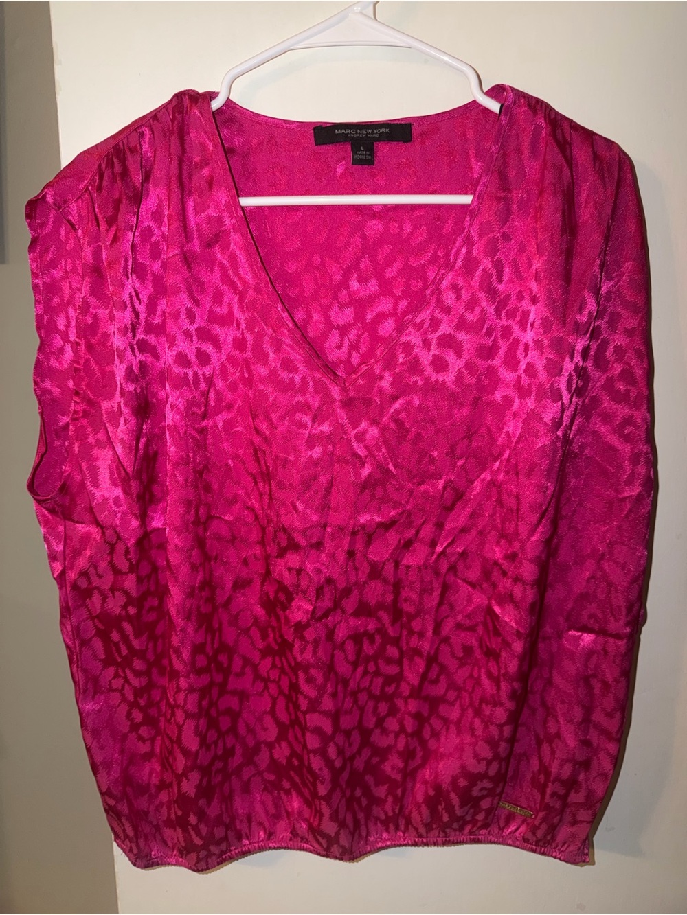 Marc New York Fuchsia Animal-Print V-Neck Blouse